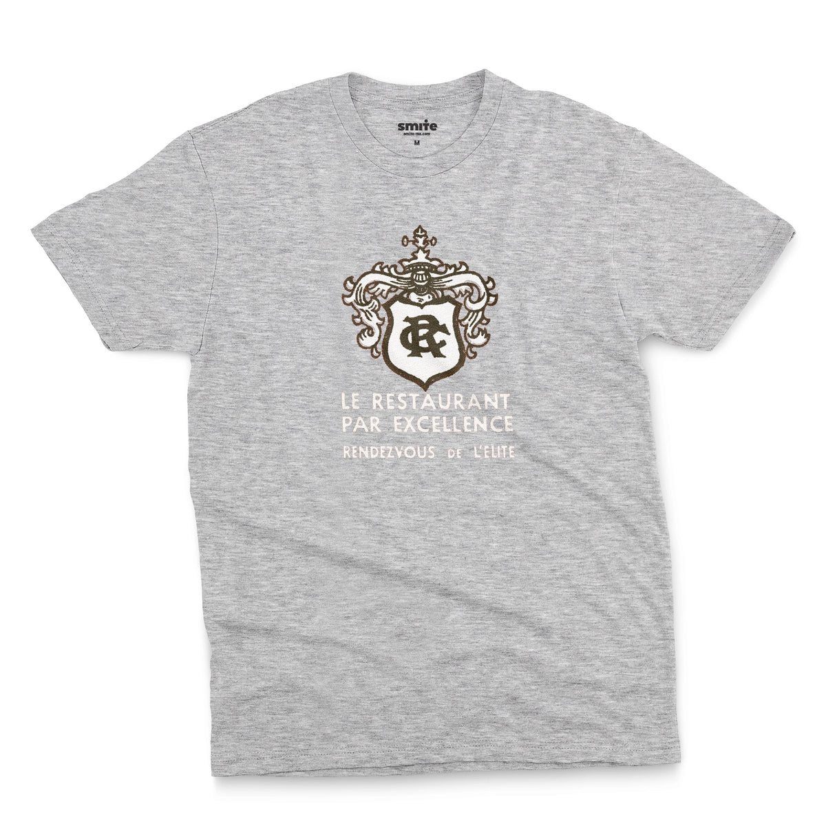 A gray marle t-shirt with the logo for RC French restaurant.