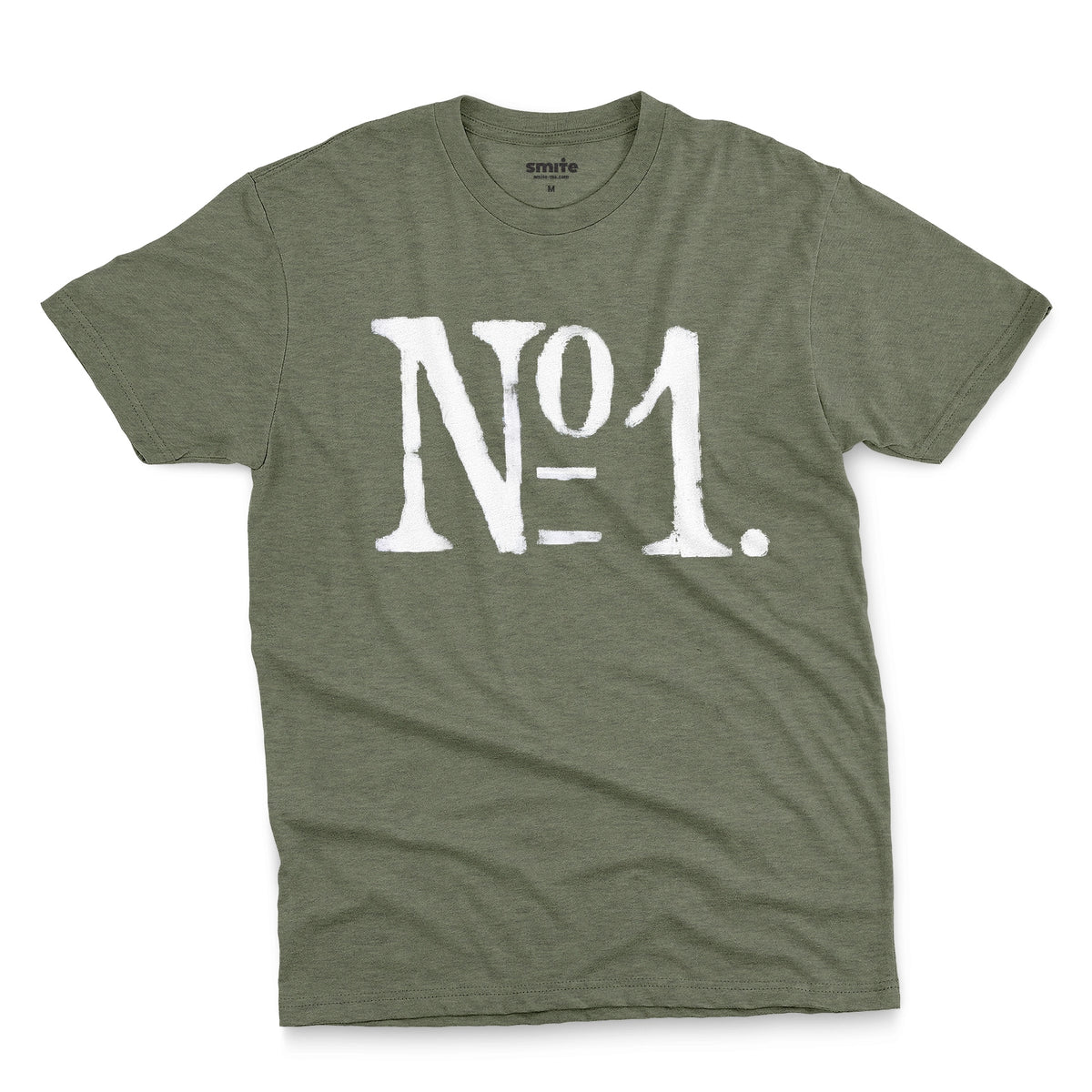 A green t-shirt with a distressed white graphic print reading 'N°1.' on the front.
