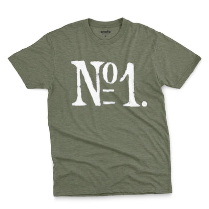 A green t-shirt with a distressed white graphic print reading 'N°1.' on the front.