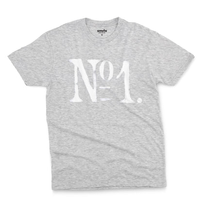 A grey marle t-shirt with a distressed white graphic print reading 'N°1.' on the front.