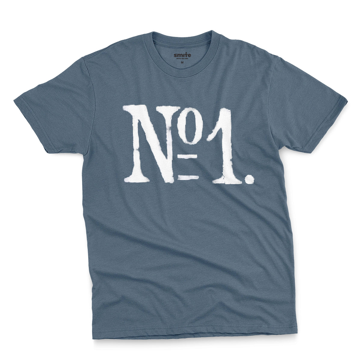 A blue t-shirt with a distressed white graphic print reading 'N°1.' on the front.
