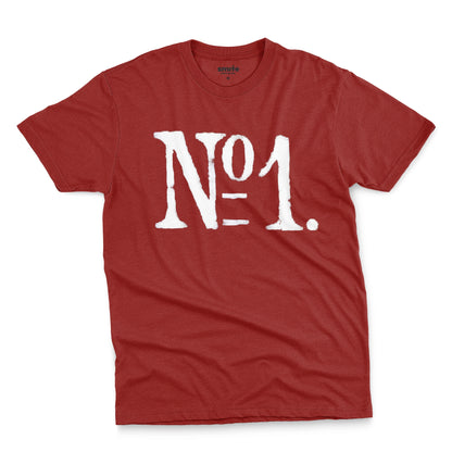 A red t-shirt with a distressed white graphic print reading 'N°1.' on the front.