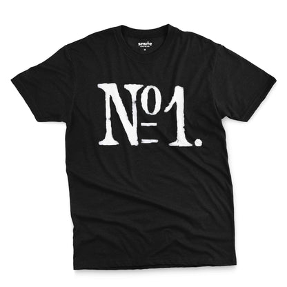 A black t-shirt with a distressed white graphic print reading 'N°1.' on the front.