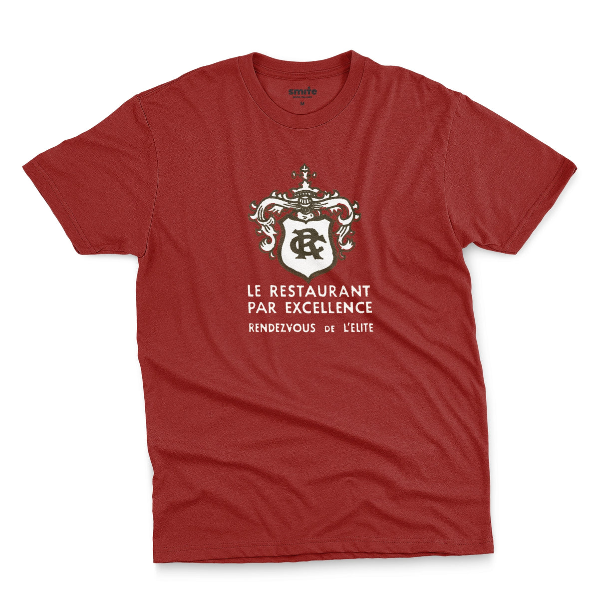 A red t-shirt with the logo for RC French restaurant.